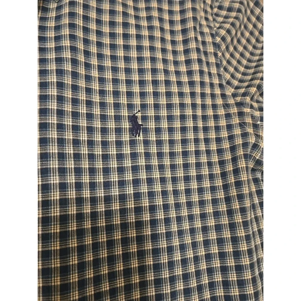 Ralph Lauren Indigo Oxford Shirt Mens Large Blue Plaid Short Sleeve Button Down - Picture 5 of 12